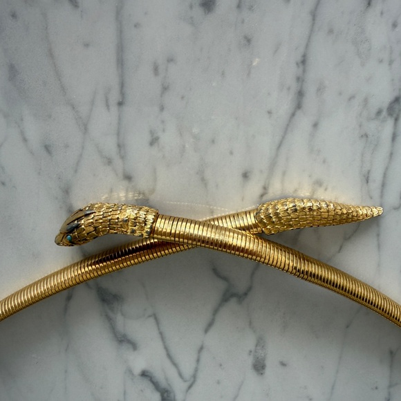Serpent Omega Chain Snake Belt | Vintage Gold Stretch Belt | Blue Eyes main image 13